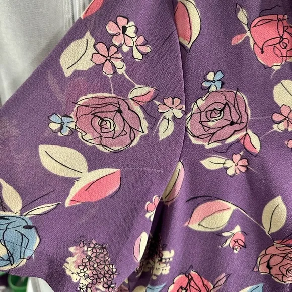 Pendleton Floral Short Sleeve Button Up Blouse Cropped Pruple Collar Sz 16 - Picture 5 of 6